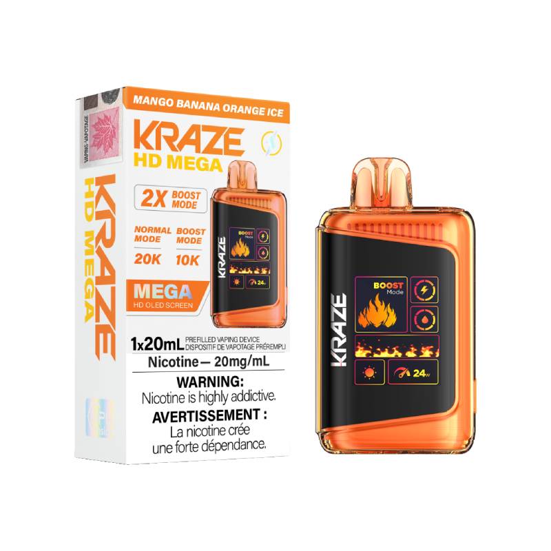 Kraze HD Mega 20k Mango Banana Orange Ice Disposable Vape